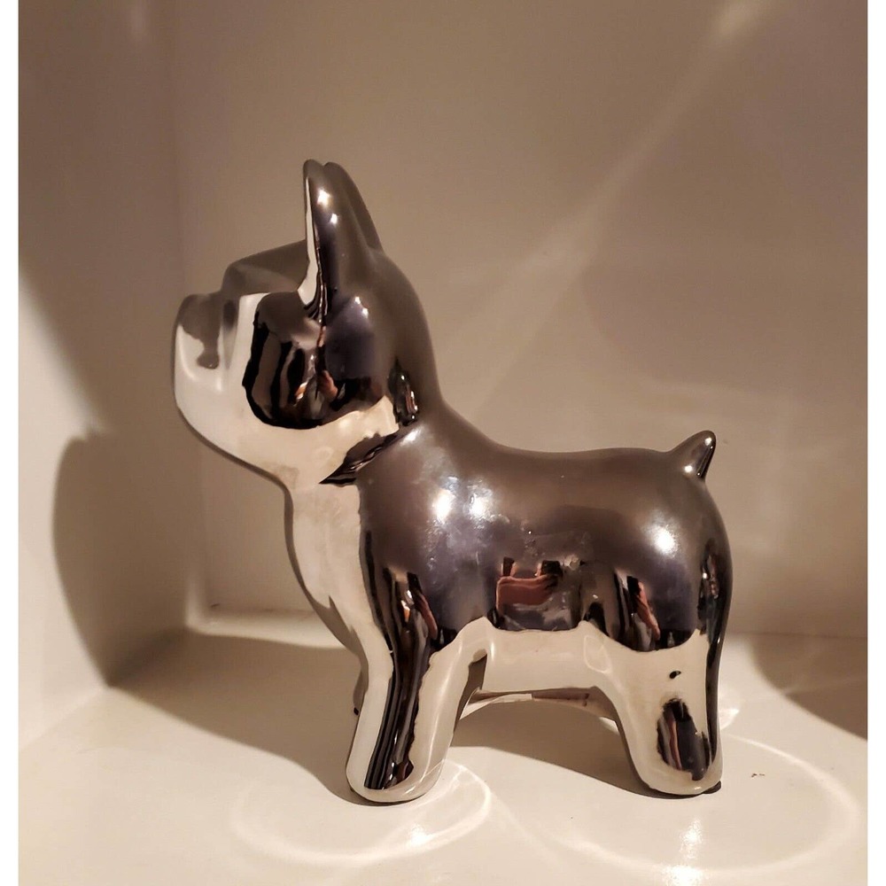 8" Tall  Silver Ceramic English Bulldog Statue / Home or Office Decoration - Picture 4 of 4